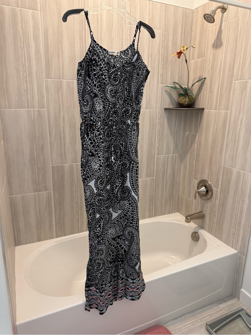 Black & White Paisley Spaghetti-Strap Jumpsuit